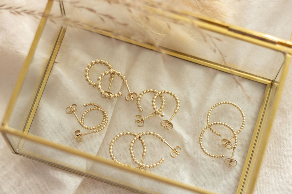 Filigrane Kugelcreolen 925 Sterling Silber vergoldet - Kugeln 1,5 mm