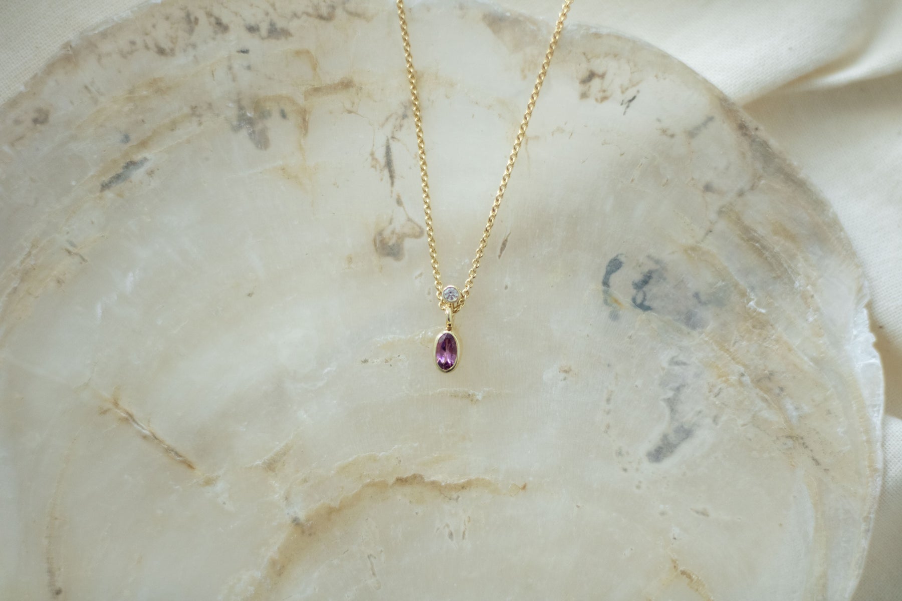 zarte Goldkette mit Rosa Turmalin und Brillant 585 oder 750 Gelbgold