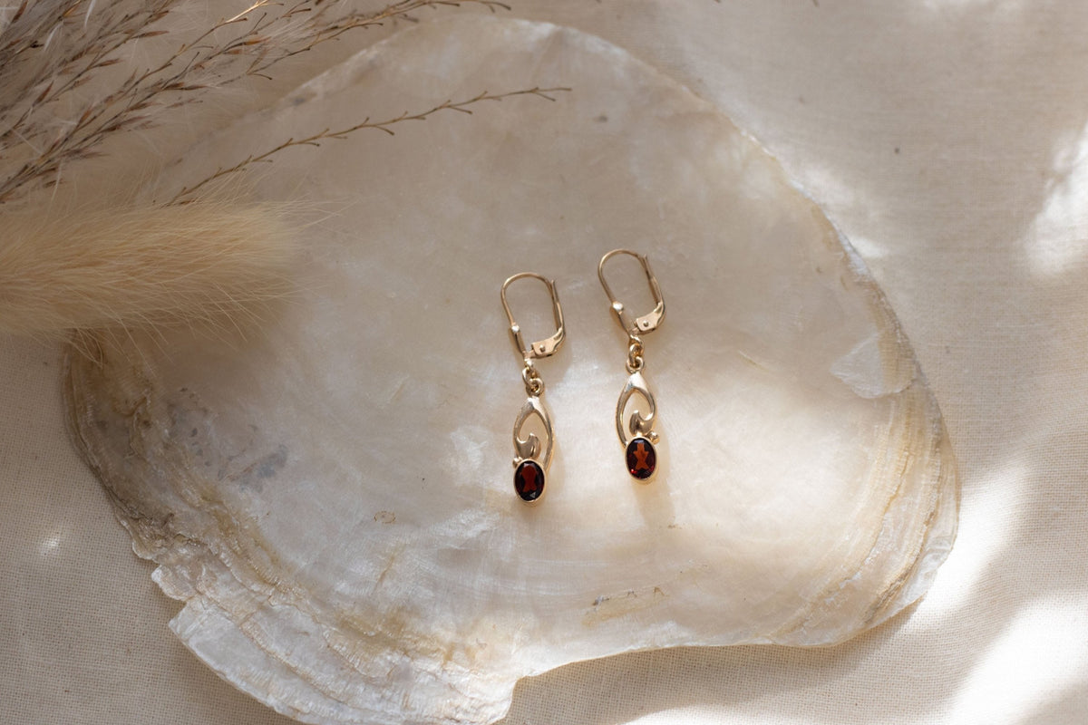 Ohrringe im Jugendstil mit Edelstein, 925 Sterling SIlber vergoldet