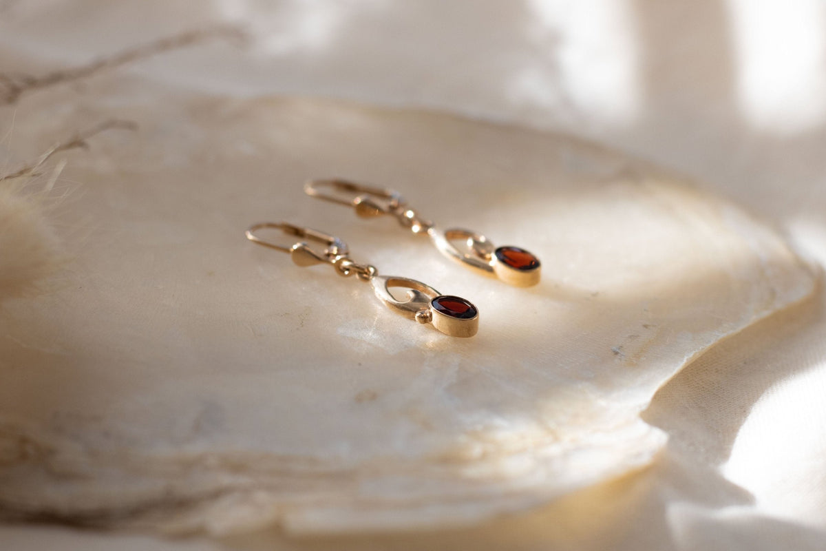 Ohrringe im Jugendstil mit Edelstein, 925 Sterling SIlber vergoldet