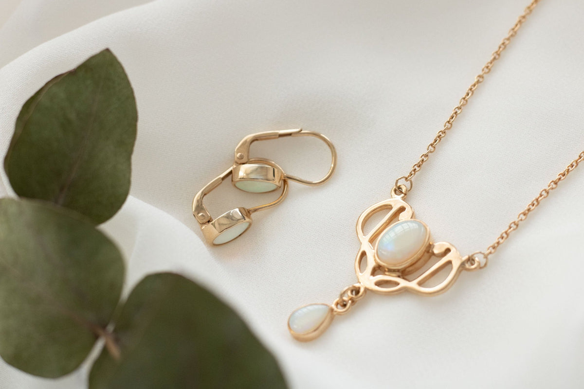 Jugendstilkette Art Nouveau 925 Silber vergoldet mit Opal Edelsteinen