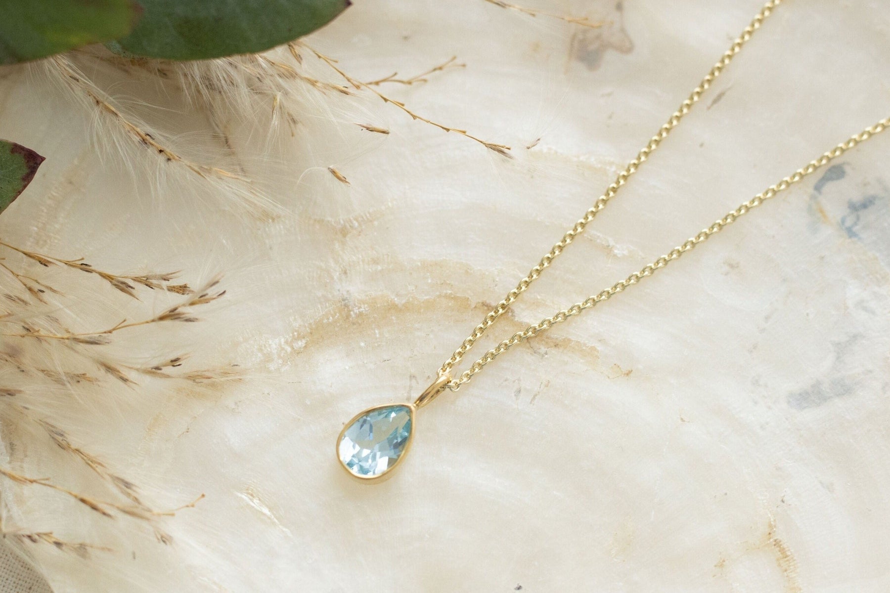 Edelstein Tropfen Anhänger, 14 Karat Gelbgold Ketten Anhänger, echter Goldschmuck, Geburtsstein Anhänger, Brautschmuck, Geschenk