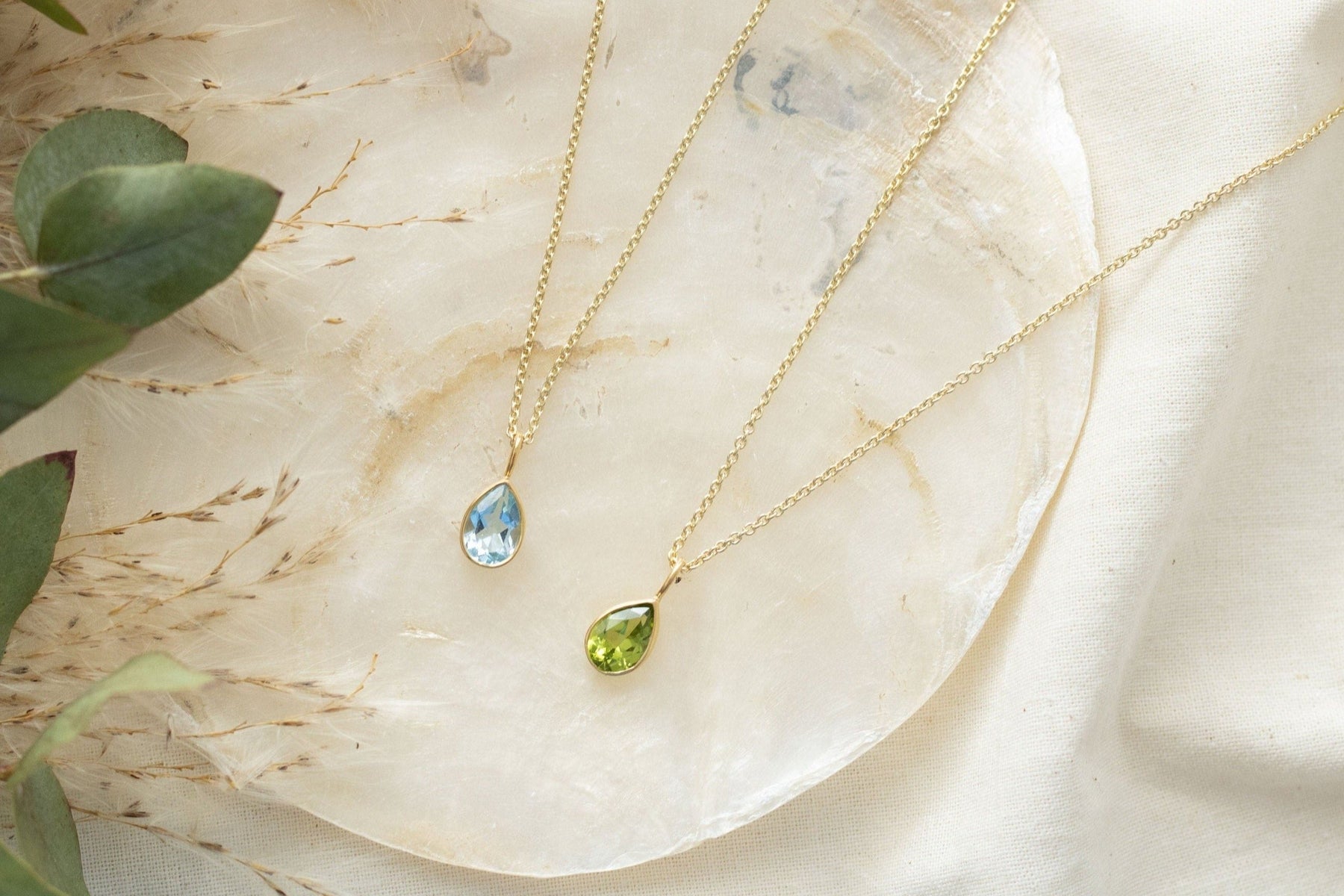 Edelstein Tropfen Anhänger, 14 Karat Gelbgold Ketten Anhänger, echter Goldschmuck, Geburtsstein Anhänger, Brautschmuck, Geschenk