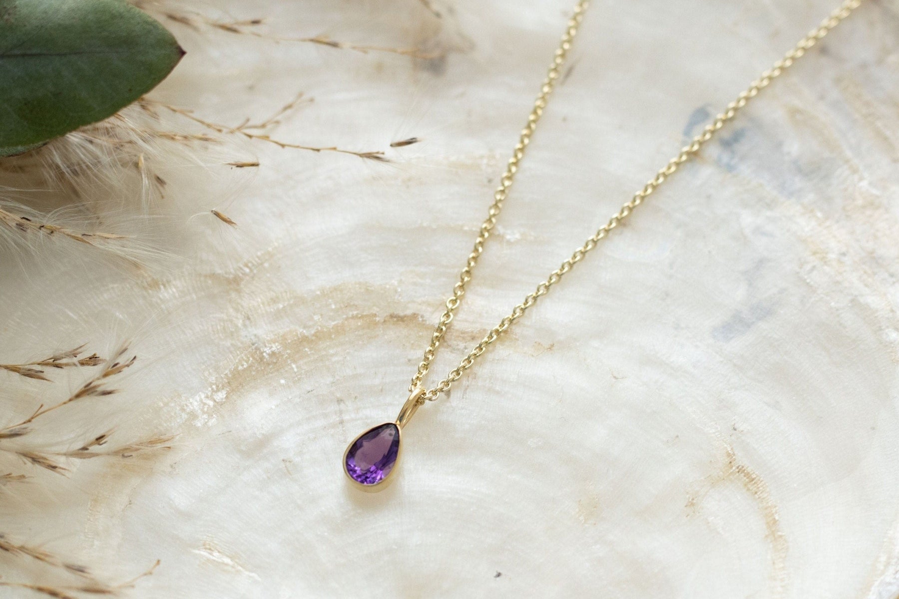 Edelstein Tropfen Anhänger, 14 Karat Gelbgold Ketten Anhänger, echter Goldschmuck, Geburtsstein Anhänger, Brautschmuck, Geschenk