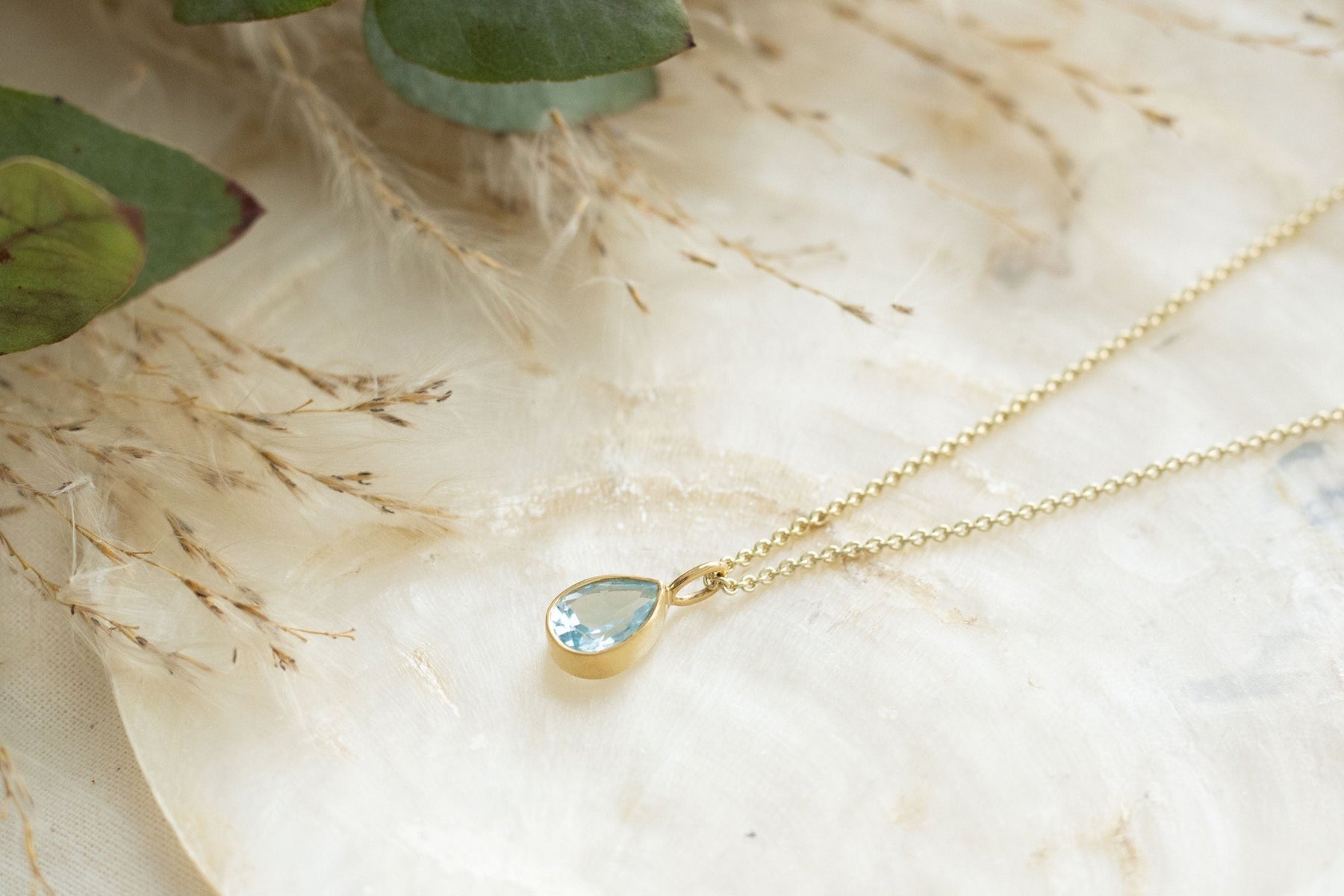 Edelstein Tropfen Anhänger, 14 Karat Gelbgold Ketten Anhänger, echter Goldschmuck, Geburtsstein Anhänger, Brautschmuck, Geschenk