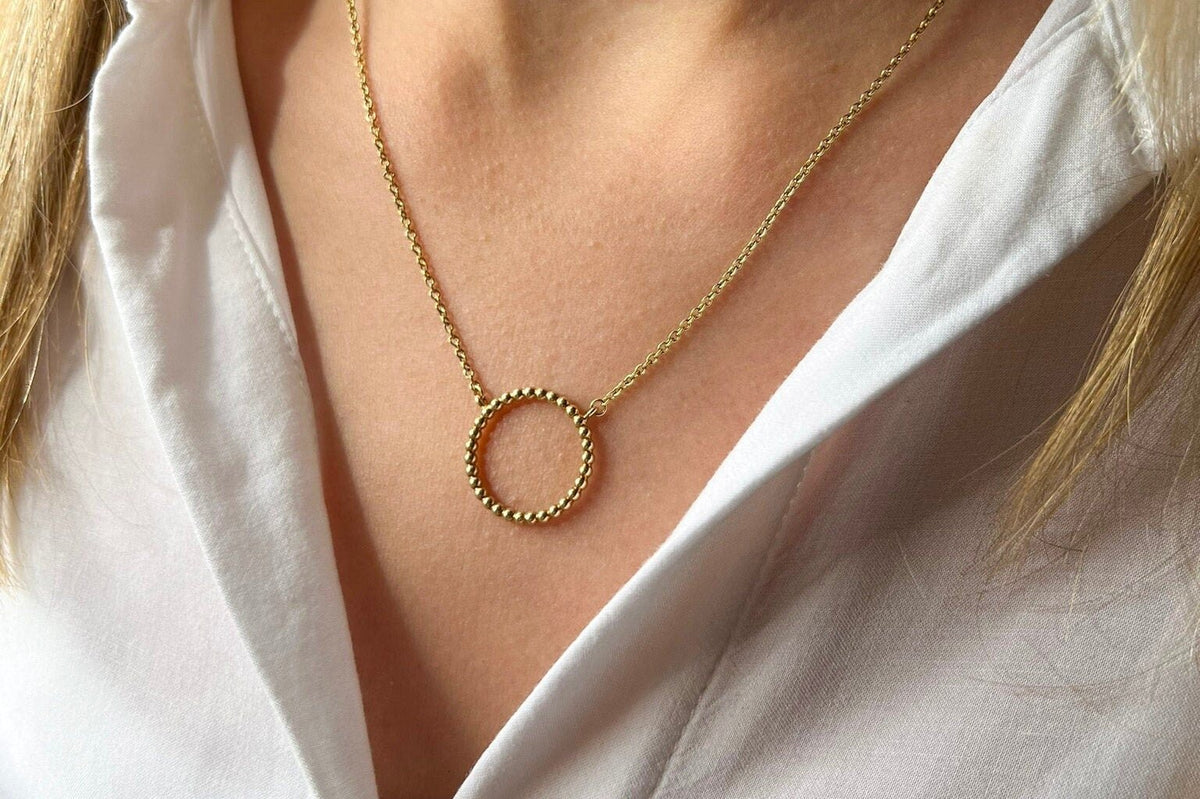 Edle 585 Goldkette mit zartem großen Kugelring, feine filigrane Kugelringkette, handgefertigt