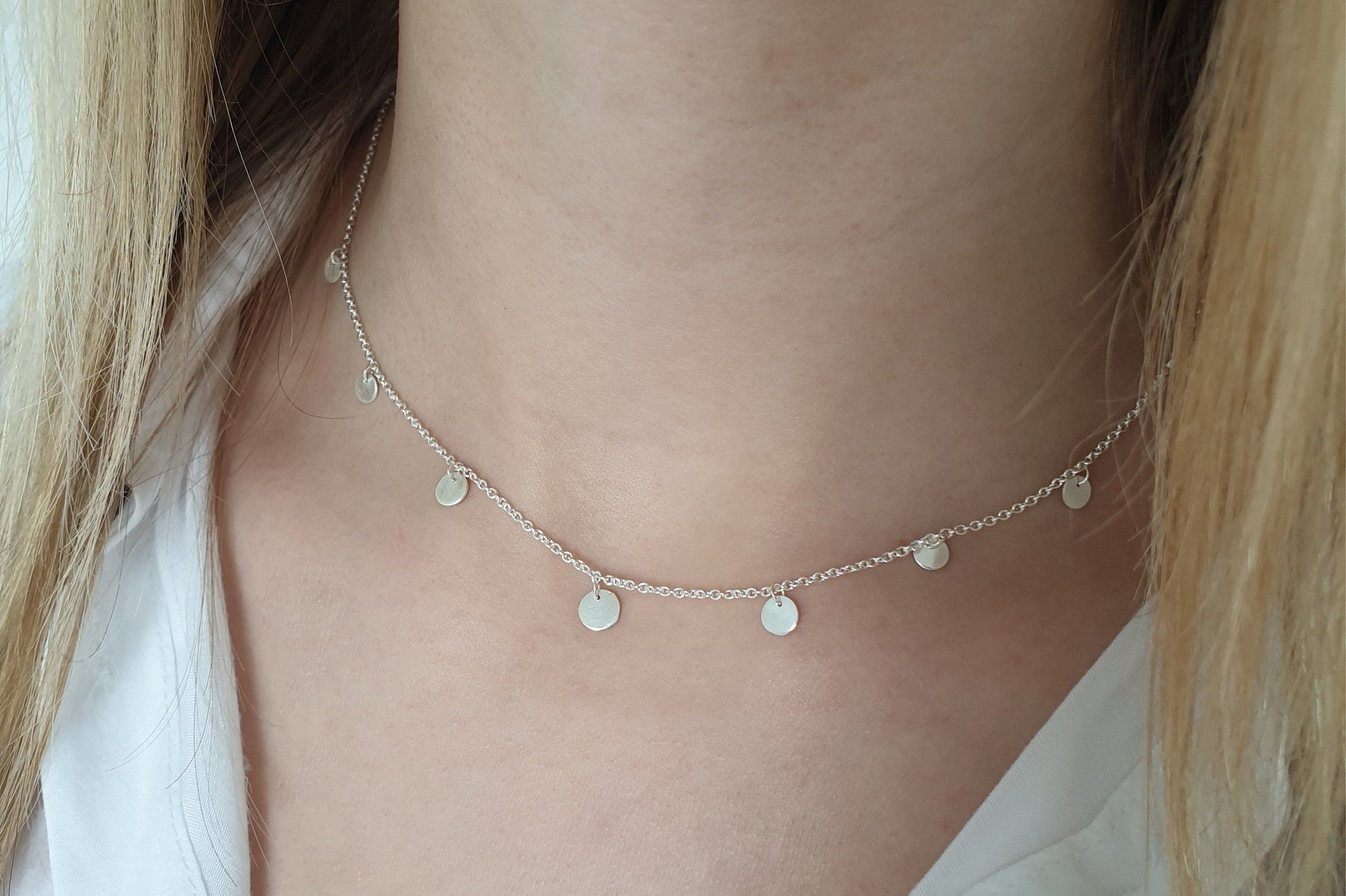 Plättchenkette 925 Sterling Silber Kette feine Münzen Handarbeit besonderes Geschenk Scheibe Kreis