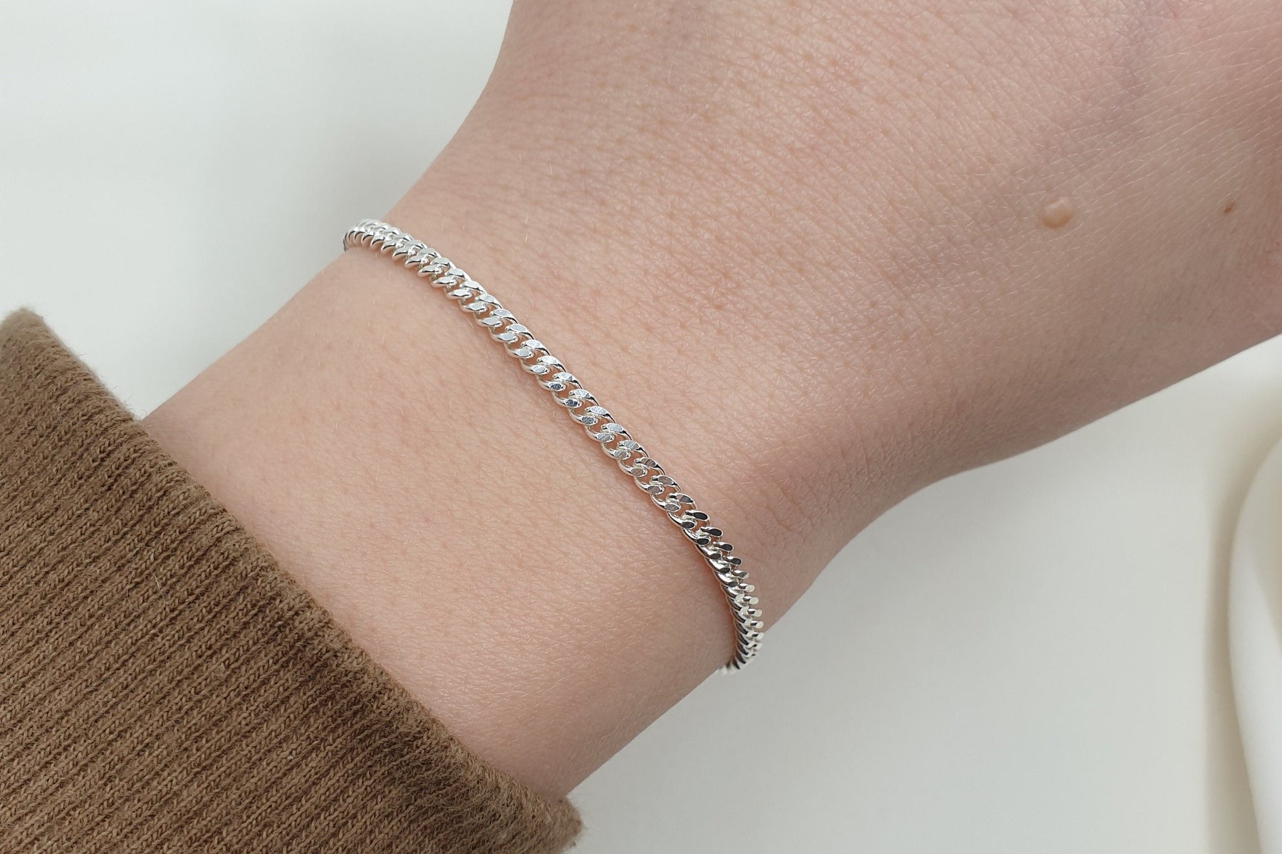 zartes Panzerarmband 925 Sterling Silber hochglänzend Gliederarmband Armkette Armkettchen Flachpanzer 2,7 mm breit angesagt