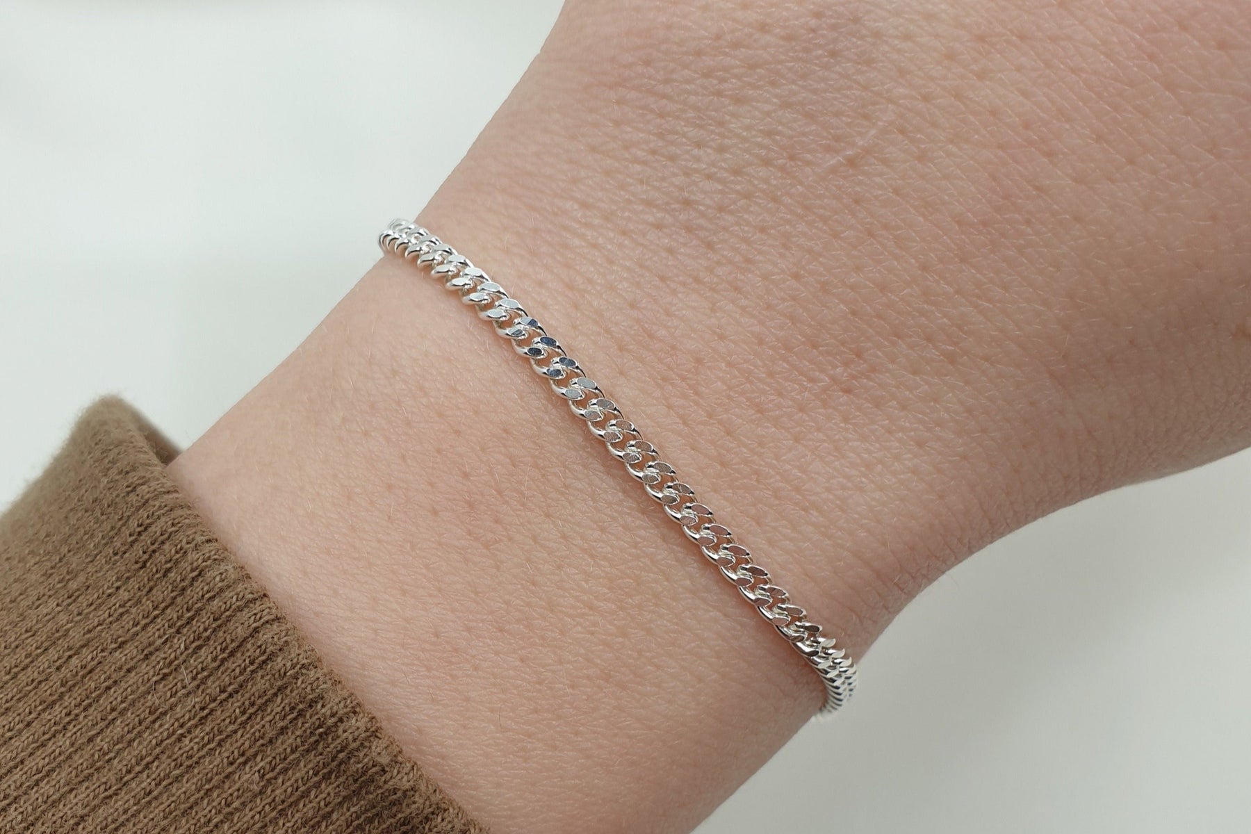 zartes Panzerarmband 925 Sterling Silber hochglänzend Gliederarmband Armkette Armkettchen Flachpanzer 2,7 mm breit angesagt