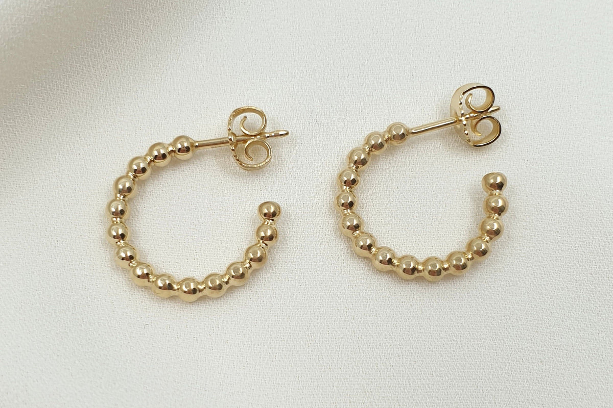 Kugel Creolen, Kügelchen Kreolen, 585 Gelbgold, 14 Karat Gold, Ohrstecker Creolen, Push-back Verschluss, massives Gold