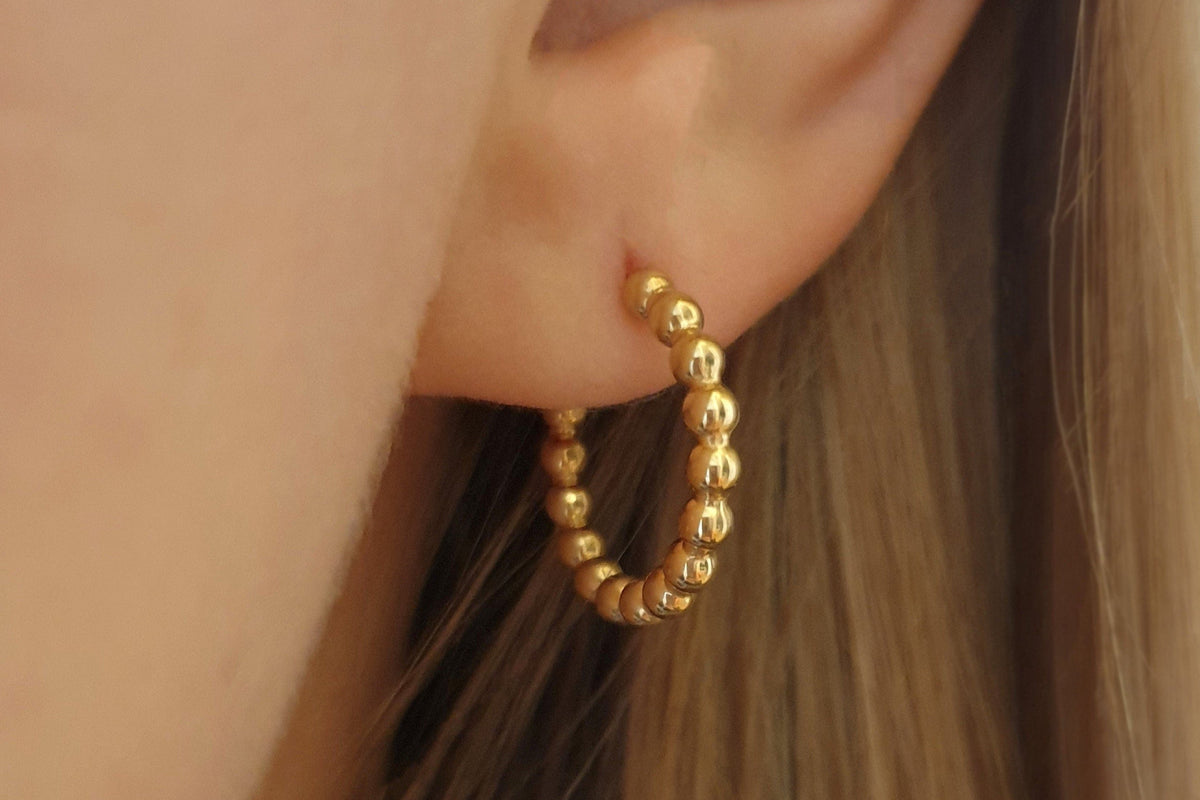 Kugel Creolen, Kügelchen Kreolen, 585 Gelbgold, 14 Karat Gold, Ohrstecker Creolen, Push-back Verschluss, massives Gold