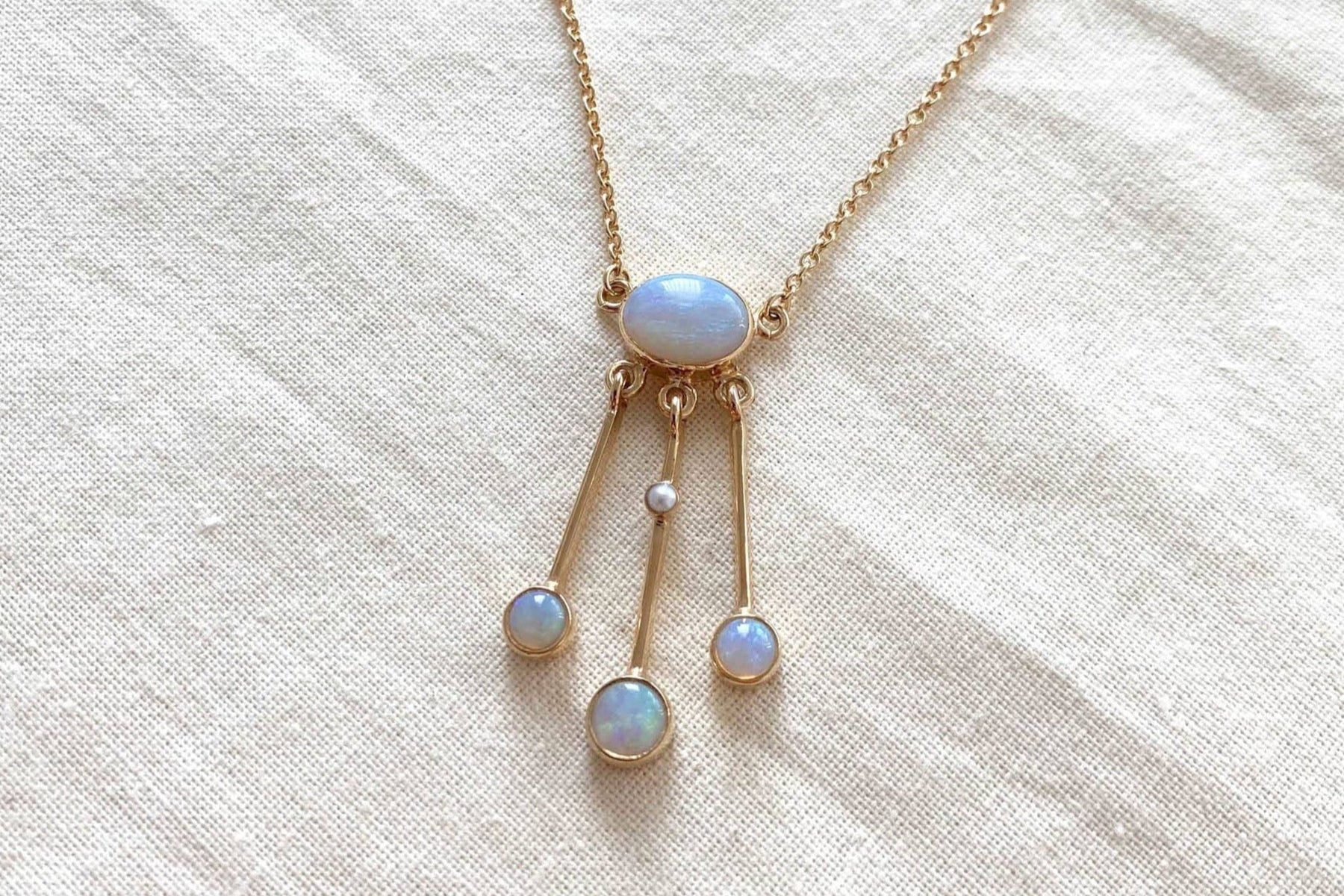 Jugendstilkette Lavalier, Art Nouveau chain, 925 Silber Roségold oder Gelbgold vergoldet, Collier mit Opal Edelsteinen, Lavaliere Halskette