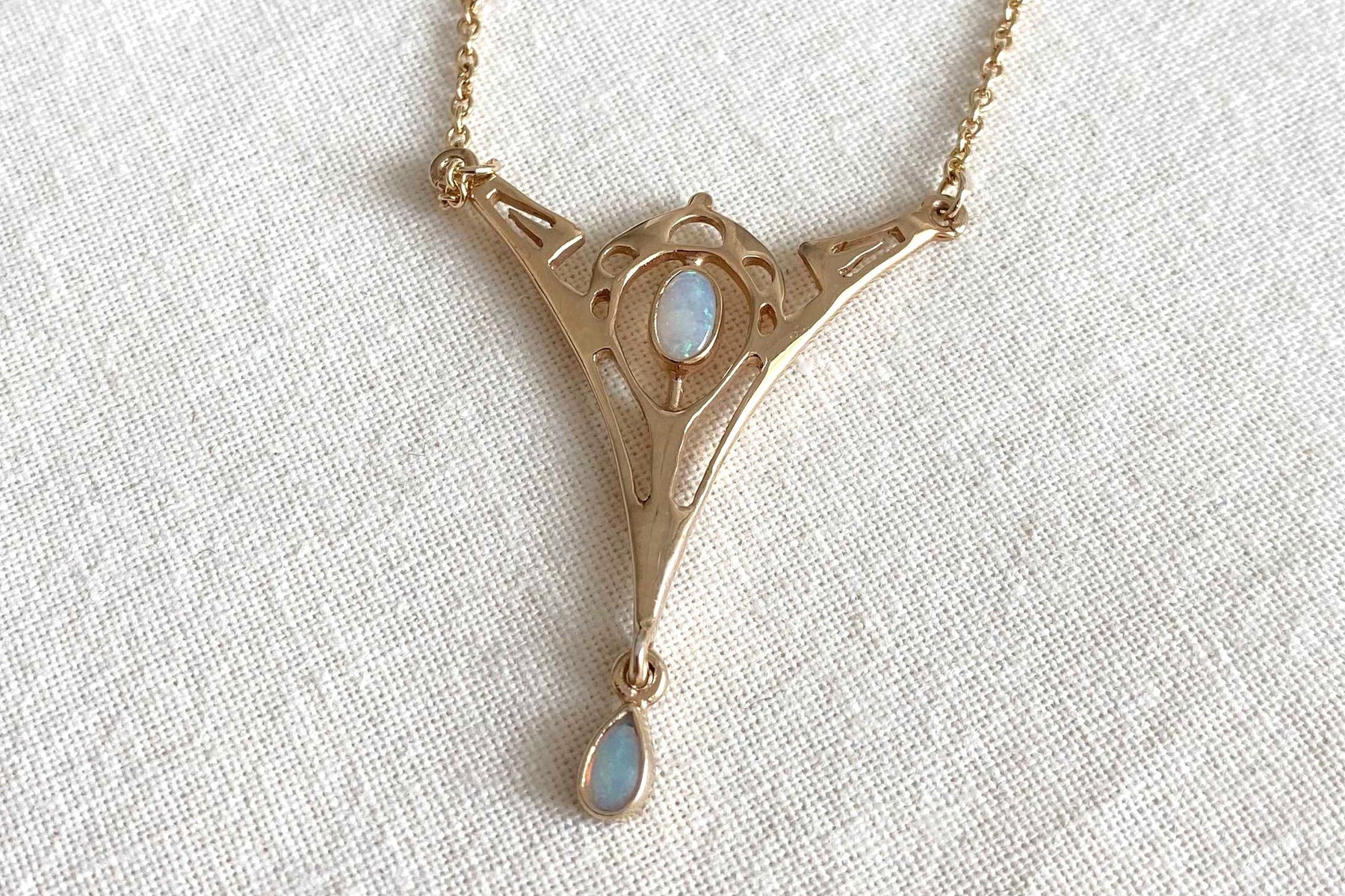 Jugendstil Kette 925 Silber vergoldet Gelbgold oder Rosegold Art Nouveau Collier mit Opal Edelsteinen