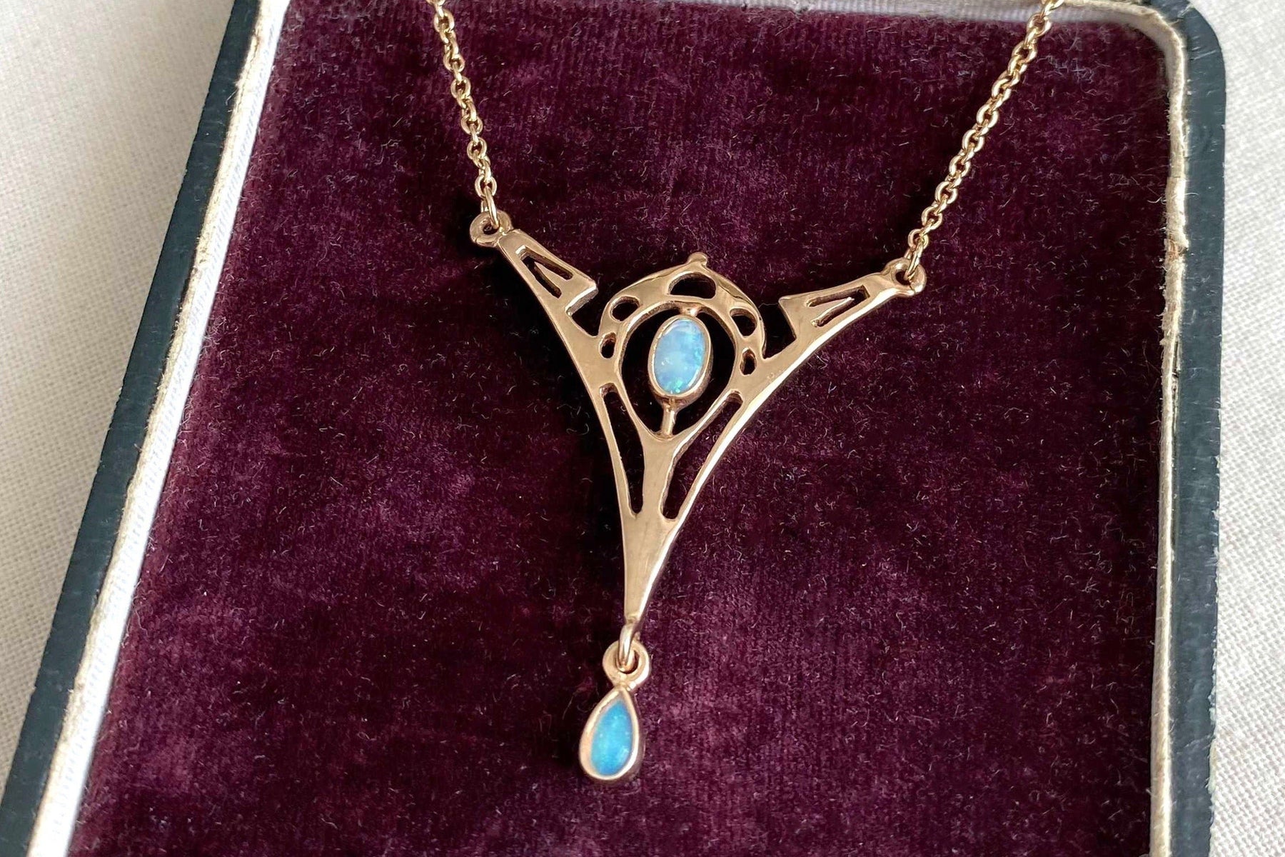 Jugendstil Kette 925 Silber vergoldet Gelbgold oder Rosegold Art Nouveau Collier mit Opal Edelsteinen