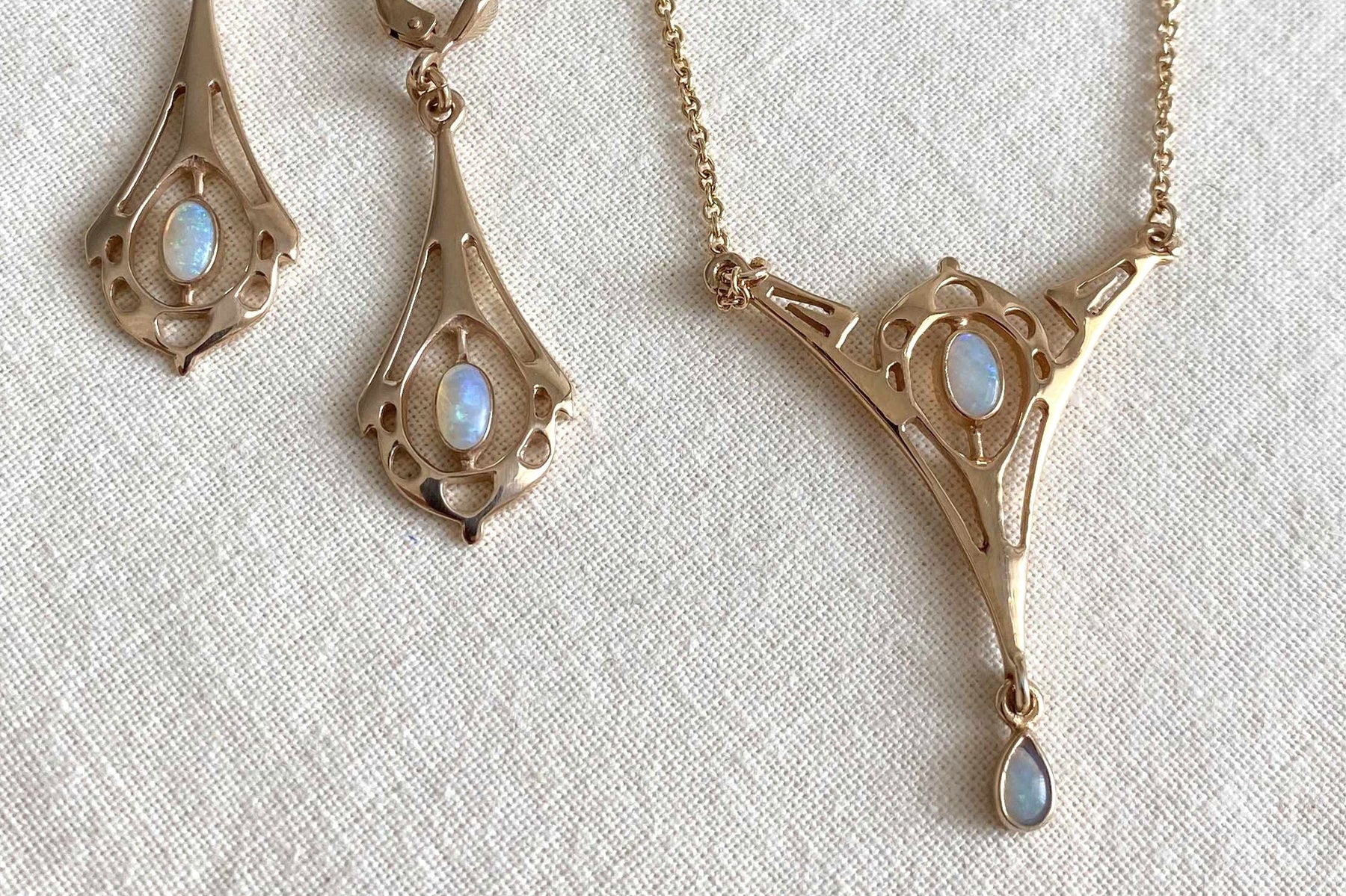 Jugendstil Kette 925 Silber vergoldet Gelbgold oder Rosegold Art Nouveau Collier mit Opal Edelsteinen
