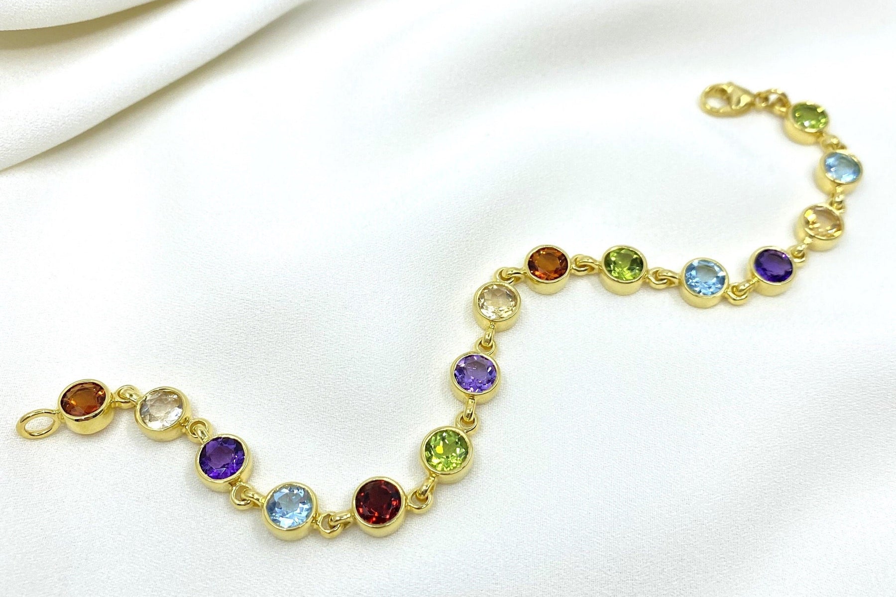 Buntes Edelsteinarmband 585 Gelbgold 14 Karat Goldarmband Multicolor Regenbogen