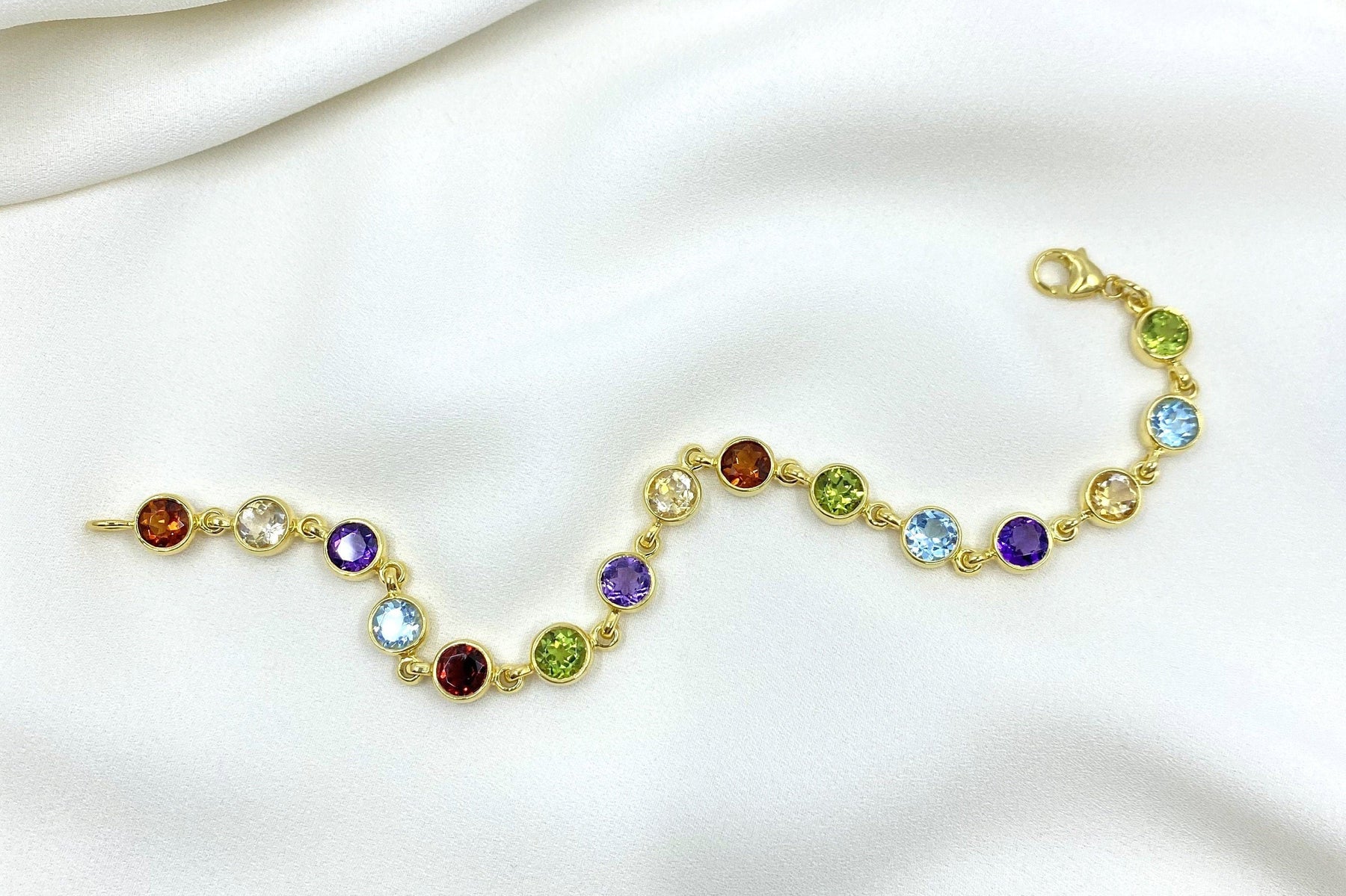 Buntes Edelsteinarmband 585 Gelbgold 14 Karat Goldarmband Multicolor Regenbogen