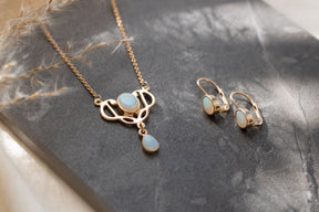 Jugendstilkette Art Nouveau 925 Silber vergoldet mit Opal Edelsteinen