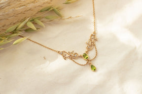 Jugendstilkette Peridot und Halbperlen 925 Silber Roségold vergoldet