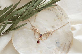Jugendstilkette Peridot und Halbperlen 925 Silber Roségold vergoldet