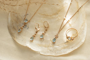 Jugendstil Ohrringe 925 Sterling Silber Roségold vergoldet mit Blau Topas und Perlen