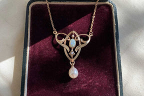 Außergewöhnliche Jugendstilkette mit Granat, Art Nouveau chain Silber Roségold vergoldet Collier mit Granat Edelstein Süßwasserperle Vintage