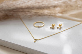 Goldkette 585, Goldkette mit Brillanten 0.09 Karat, 14 Karat Gelbgold, minimale Halskette, Geschenk, Hochzeit, Brautschmuck