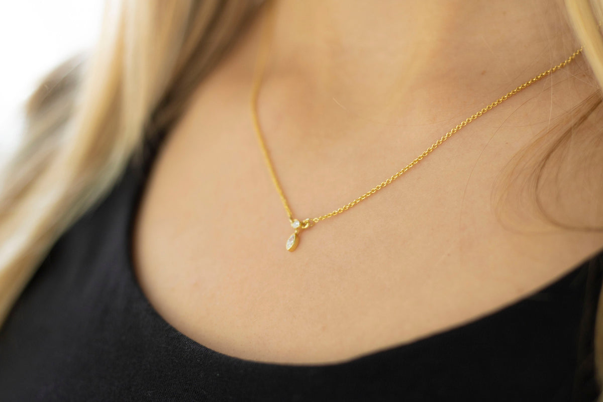 Goldkette 585, Goldkette mit Brillanten 0.09 Karat, 14 Karat Gelbgold, minimale Halskette, Geschenk, Hochzeit, Brautschmuck