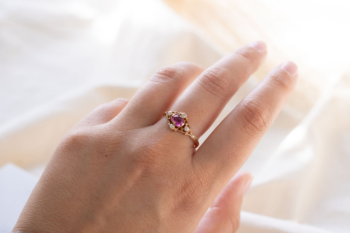 Außergewöhnlicher Jugendstil Ring 585 Gelbgold mit Saphir und Brillanten, 14 Karat Art Nouveau Goldring, Antiker Verlobungsring, Unikat Ring