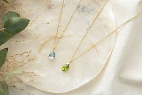 Edelstein Tropfen Anhänger, 14 Karat Gelbgold Ketten Anhänger, echter Goldschmuck, Geburtsstein Anhänger, Brautschmuck, Geschenk