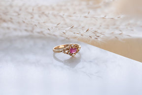 Außergewöhnlicher Jugendstil Ring 585 Gelbgold mit Saphir und Brillanten, 14 Karat Art Nouveau Goldring, Antiker Verlobungsring, Unikat Ring