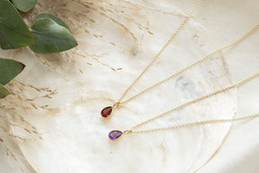 Edelstein Tropfen Anhänger, 14 Karat Gelbgold Ketten Anhänger, echter Goldschmuck, Geburtsstein Anhänger, Brautschmuck, Geschenk