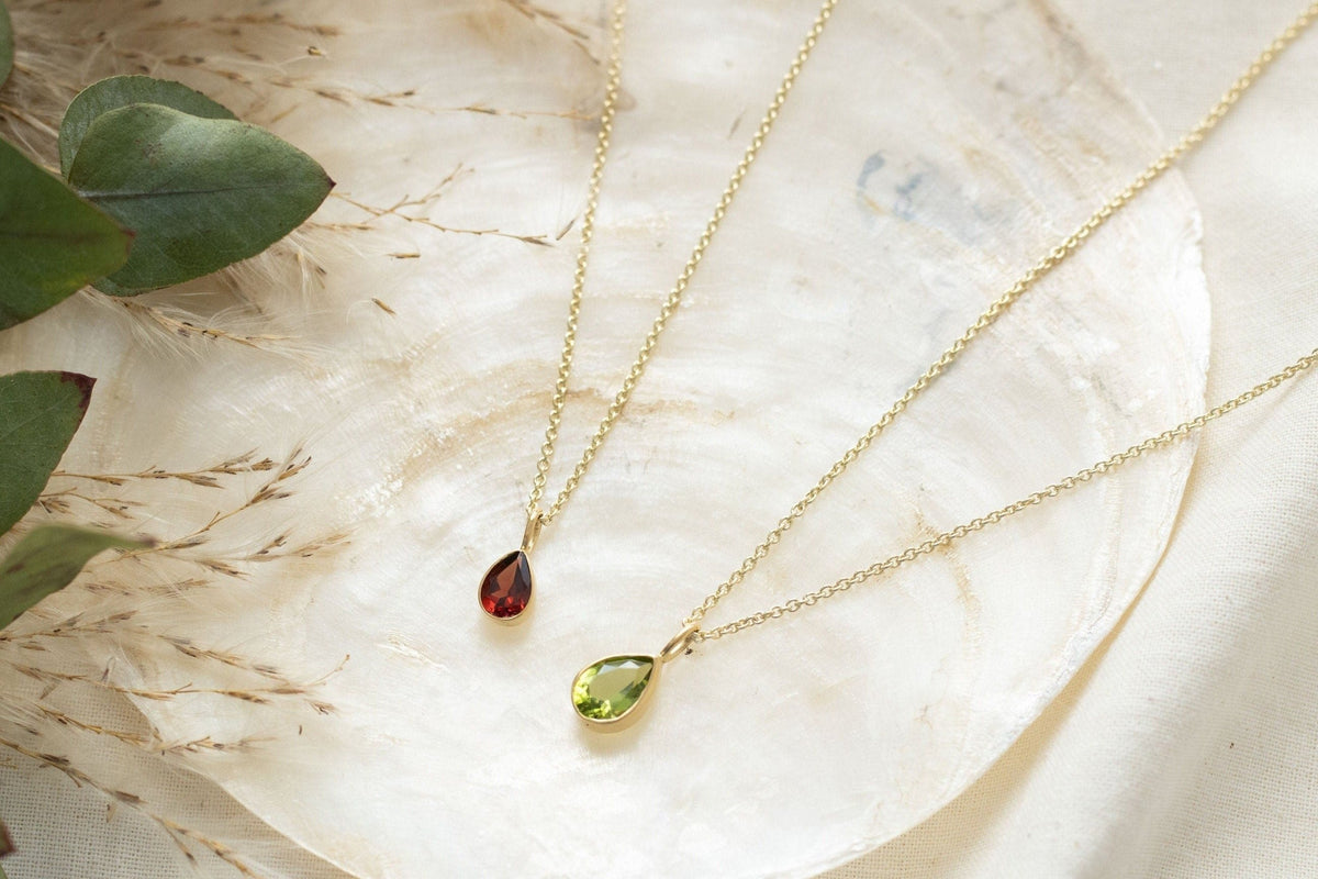 Edelstein Tropfen Anhänger, 14 Karat Gelbgold Ketten Anhänger, echter Goldschmuck, Geburtsstein Anhänger, Brautschmuck, Geschenk