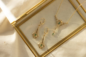 Jugendstil Grün Turmalin Ohrbügel, Grün Turmalin Art Nouveau Schmuck, Ohrring 925 Sterling Silber Gelbgold Rosegold vergoldet, Unikatschmuck