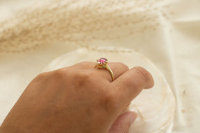 Rosa Turmalin Gold Ring, Jugendstil Goldring 750 Gelbgold, 18 Karat mit Turmalin, Diamant Ring Gold, Unikatschmuck, Goldschmied, Handarbeit
