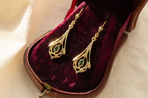 Jugendstil Grün Turmalin Ohrbügel, Grün Turmalin Art Nouveau Schmuck, Ohrring 925 Sterling Silber Gelbgold Rosegold vergoldet, Unikatschmuck