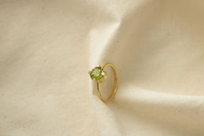 Peridot Gold Ring, 18 Karat Gelbgold, Jugendstil Diamant Ring, 14 Karat Ring, Goldschmied, Brillant Schmuck, Handarbeit, Verlobungsring