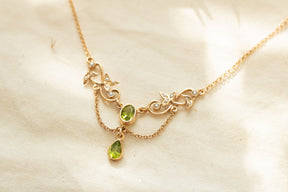 Jugendstilkette Granat und Halbperlen, Art Nouveau Collier Roségold, Antike Jugendstil Halskette, Vintage, Brautschmuck, Unikat, Floral