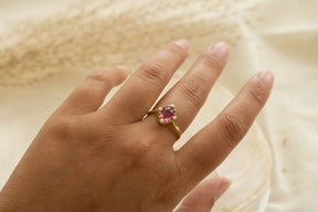 Rosa Turmalin Gold Ring, Jugendstil Goldring 750 Gelbgold, 18 Karat mit Turmalin, Diamant Ring Gold, Unikatschmuck, Goldschmied, Handarbeit