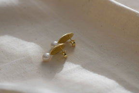 Gold Ohrringe Kreis, Perlenohrringe Gelbgold matt, runde Gold Ohrstecker, Ohrringe Braut minimal, Ohrringe Finish matt, Geschenk mit Perlen