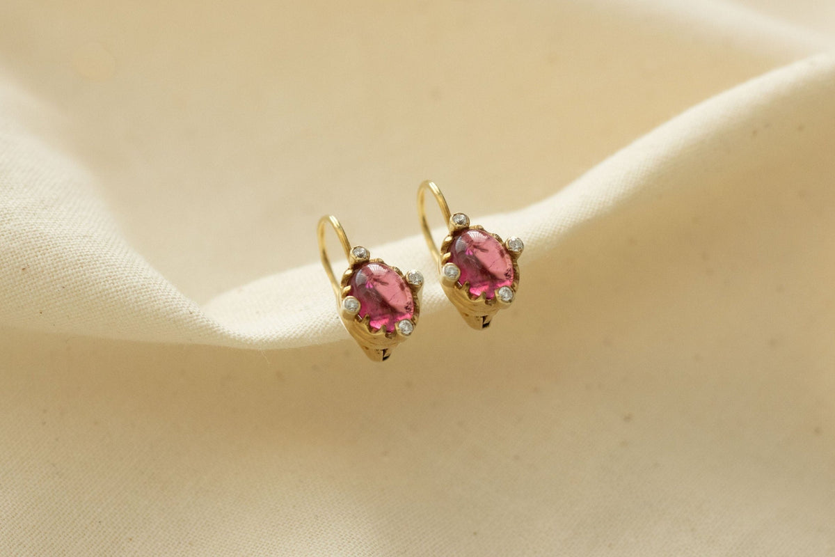 Prächtige Ohrringe 585 Gelbgold , Ohrbügel 14 Karat Diamanten, Jugendstil Ohrhänger mit Brillanten, Antiker Ohrringe, Art Nouveau Schmuck
