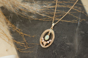 Außergewöhnlicher Jugendstilanhänger Art Nouveau 925 Silber Roségold vergoldet mit Opal Halbperle, Collier Vintage, Rosenranken Collier