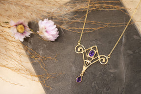 Bezaubernde Jugendstilkette Art Nouveau Chain 925 Silber Gelbgold vergoldet Collier mit Peridot und Halbperlen, Vintage, Antik