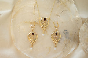 Prächtige Jugendstil Ohrbügel, Ohrbrisur 925 Sterling Silber Gelbgold vergoldet mit Granat Edelsteinen, Ohrhänger Art Nouveau, Antik