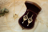Prächtige Jugendstil Ohrbügel, Ohrbrisur 925 Sterling Silber Gelbgold vergoldet mit Granat Edelsteinen, Ohrhänger Art Nouveau, Antik