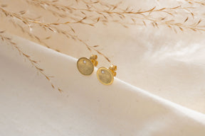 Goldohrstecker 585 14 Karat Gelbgold, edel mattiertes rundes Plättchen, gewölbter Kreis mit Brillant
