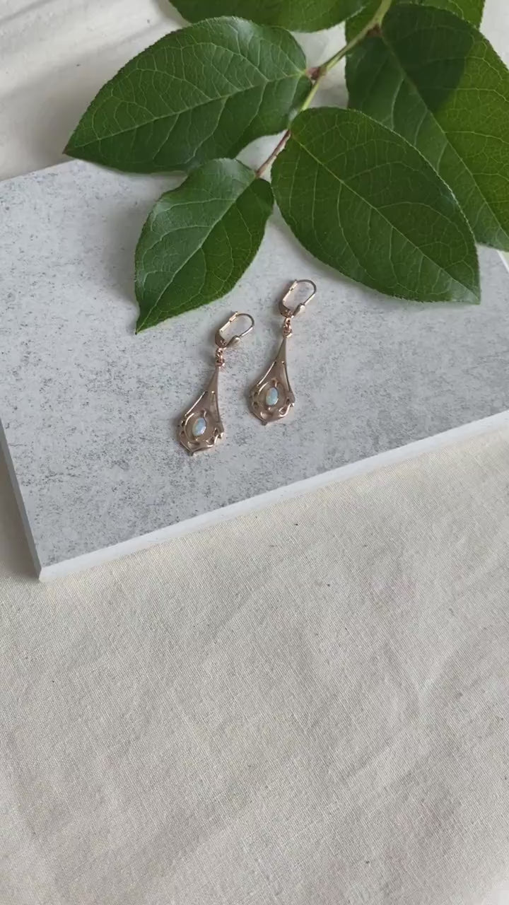 Jugendstil Grün Turmalin Ohrbügel, Grün Turmalin Art Nouveau Schmuck, Ohrring 925 Sterling Silber Gelbgold Rosegold vergoldet, Unikatschmuck