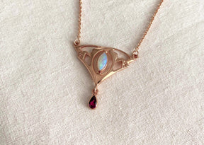 Jugendstill Collier mit Opal und Rosa Turmalin - 925 Sterling Silber