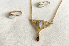 Jugendstill Collier mit Opal und Rosa Turmalin - 925 Sterling Silber