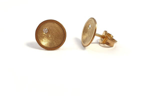 Gelbgold Ohrstecker 585 14 Karat Gold mit Brillanten gesamt 0.04 ct gewölbte Schale Scheibe besonders